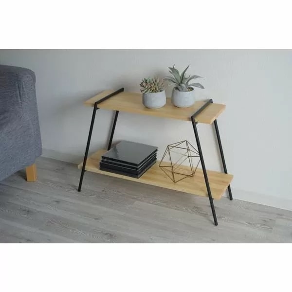 東谷 アイアンレッグラック 2段 W78D27.5H53cm ブラック スチール(粉体塗装) 天然木(パイン) ラッカー塗装 組立 国産 日本製 NIT-10BK