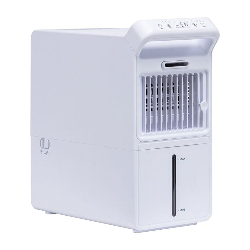 冷風機 卓上 約幅15x奥行27x高さ30cm 小型 ミスト 扇風機 280ml/h加湿 7m送風 3段階風量 オフタイマー 静音 コンパクト 持ち運び タッチ操作 冷風扇 ポータブルクーラー デスク