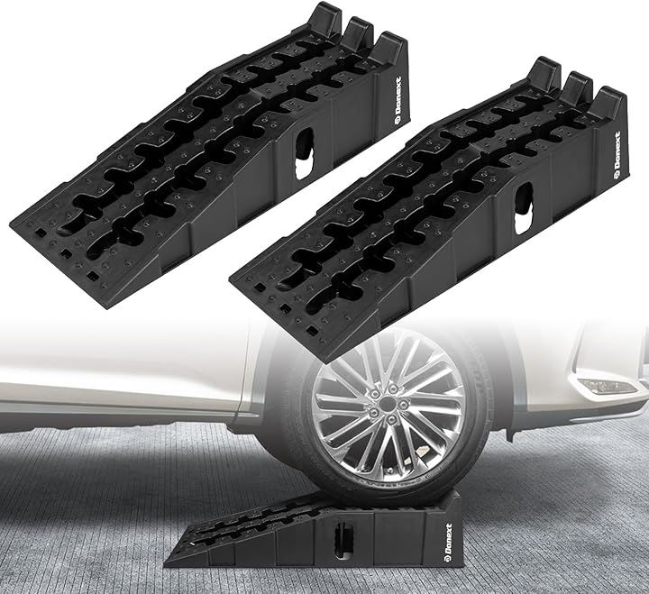 カースロープ ハイリフト タイヤスロープ 整備用 オイル交換 SUV/ジープ/バン/トラック対応可能 軽量(ブラック, 2pcs-7T)