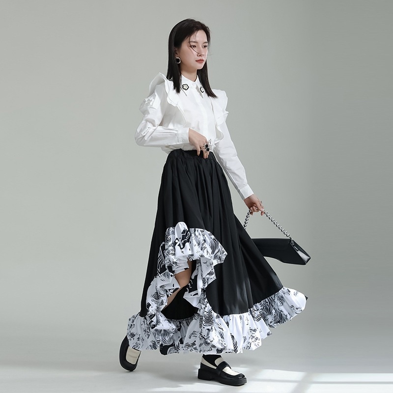 【J.Fashion】 裾飾り 花柄 ドッキング スカート プリーツスカート ゴムウエスト マーメイドスカート レディーススカート ロングスカート メガ割 福袋 T