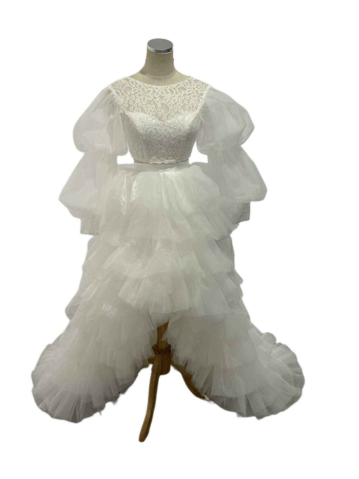 ウエディングドレス セパレート トップス+スカート フレア袖 繊細レース フィッシュテール 前撮り