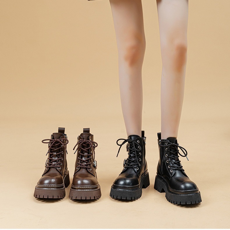 厚底ブーツ ショート 5CM インソールブーツ中筒 パンツブーツ