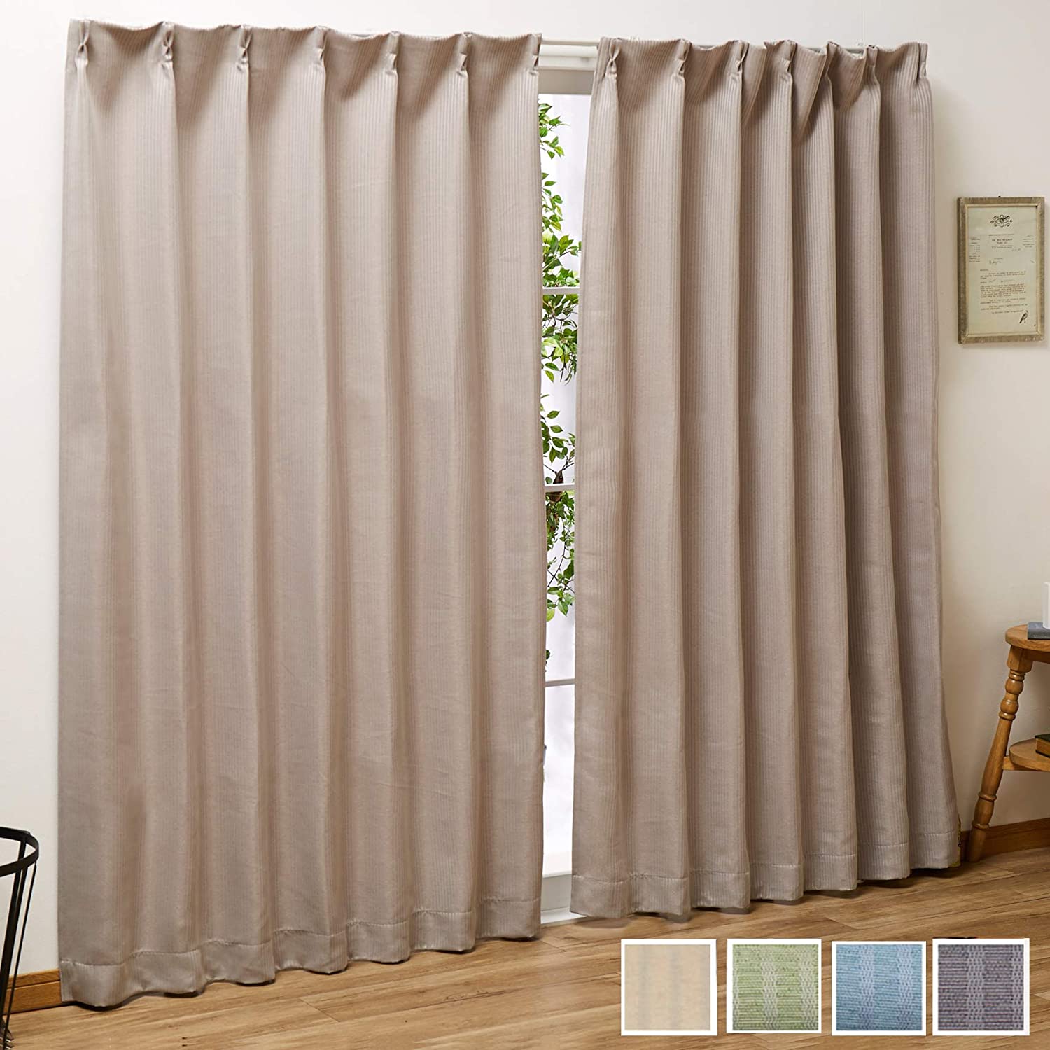 防炎 2級 遮光 カーテン 幅150x178ー200cm丈 2枚組 [SB-438] 選べる4色 オーダー可 日本製 洗濯可 無地