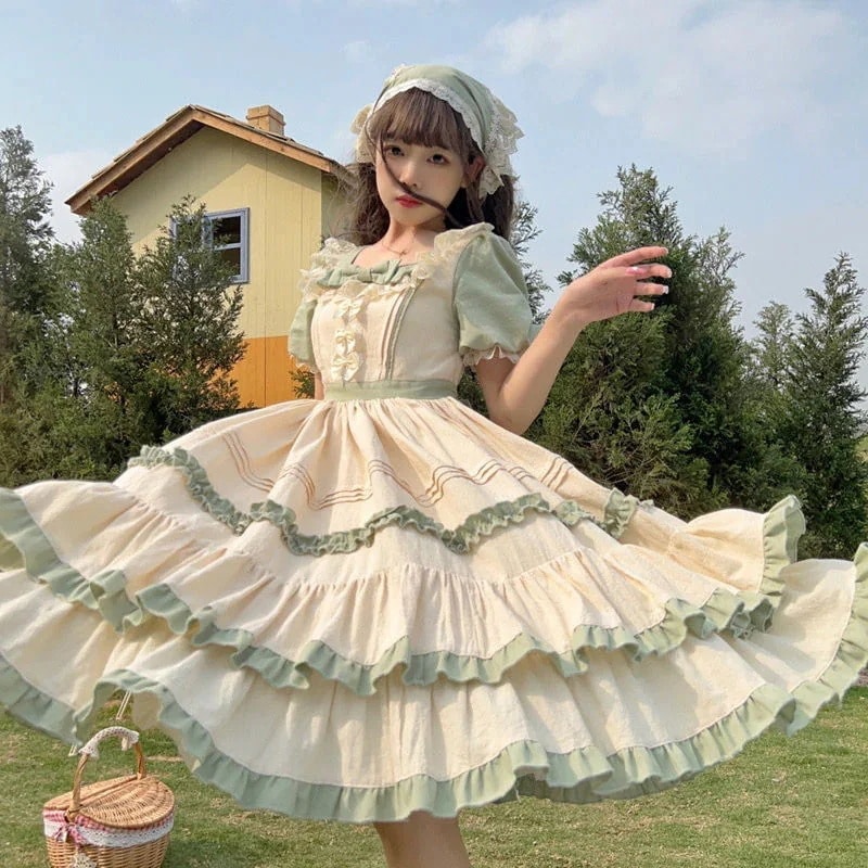 ロリータ 二次元 メイド服 マナードレス ラスティックオプ 半袖ドレス学院祭用 二次元服 ロリスーツ コスプレ 洋装 op日常 韓国ファッション