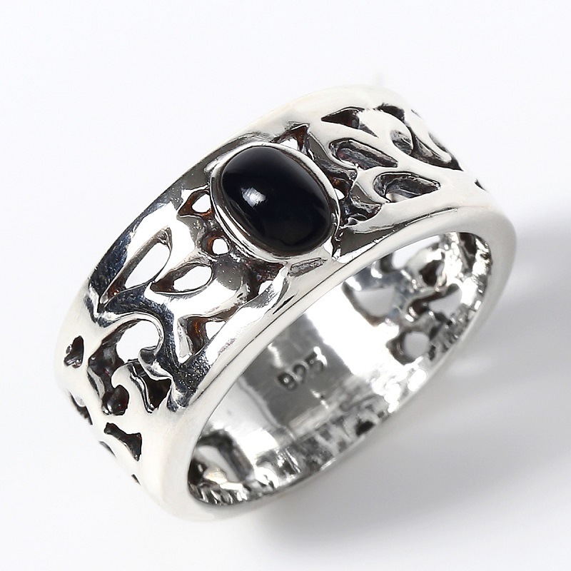 リング メンズ レディース オニキス 透かし彫り ユニセックス 指輪 1石 1粒 シルバー925