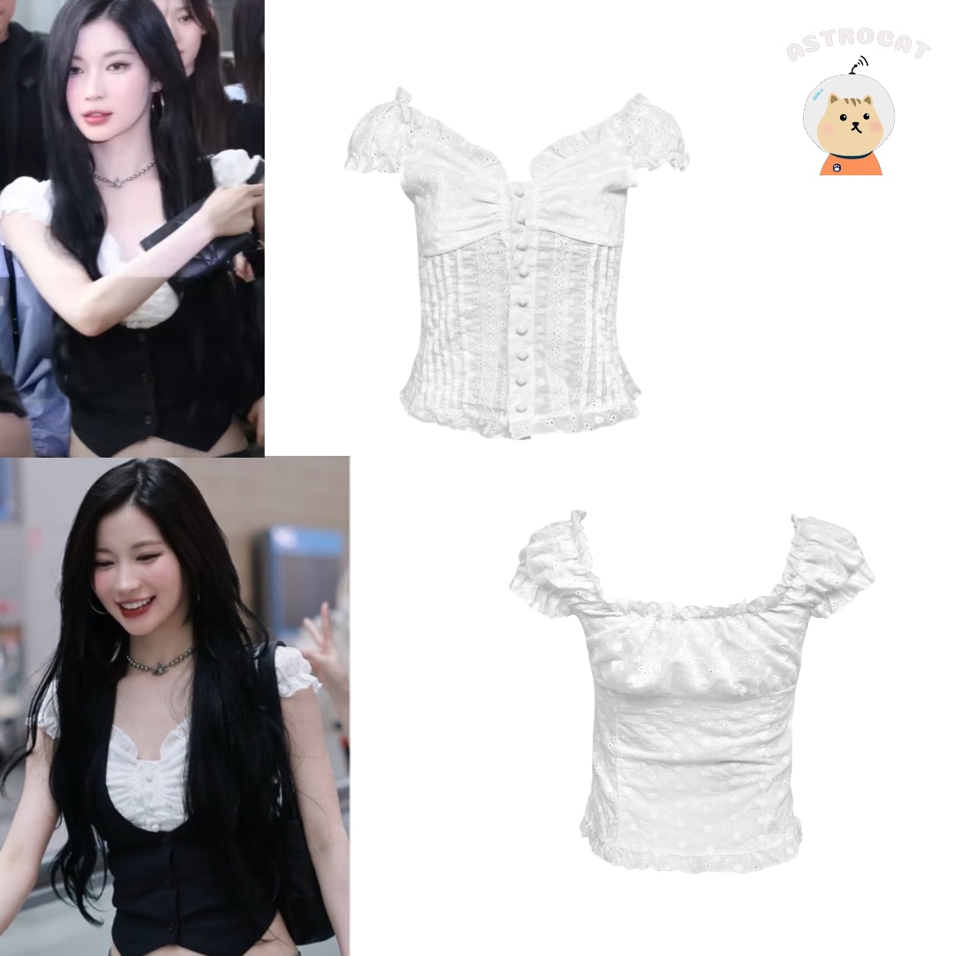 [Cozy&Kitsch]【BABYMONSTER ASA着用 アサ着用 アイドル着用】Lace Bean Butteon Blouse