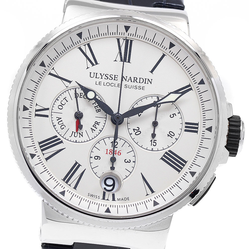 ユリス・ナルダン Ulysse Nardin 1533-150 マリーン クロノグラフ アニュアルカレンダー 自動巻き メンズ 良品 箱・保証書付き_844302【中古】
