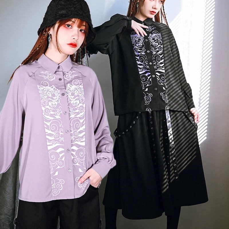 チャイナ風シャツ レディース 今週の割引は 25% オフですプリントトップス ブラウス オリジナル ランタンスリーブ モダン