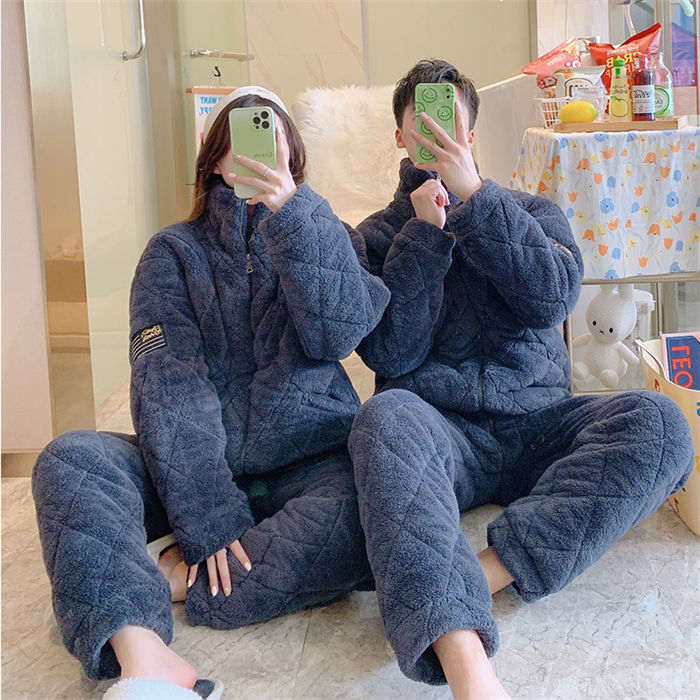 ルームウェア カップル モコモコ ペアパジャマ 冬 パジャマ スタンドカラー ふわふわ レディース メンズ 長袖 厚手 サンゴネル ジップアップ 上下セット おしゃれ 室内着 冬パジャマ ナイトウェア