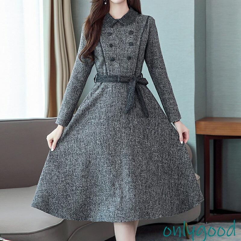 【激安】ワンピース 秋冬 きれいめ 膝丈 長袖 aライン 大人 上品 カジュアル 大人可愛い きれいめワンピース レディース セレモニー 袖あり 襟付き ミディ 7,915円