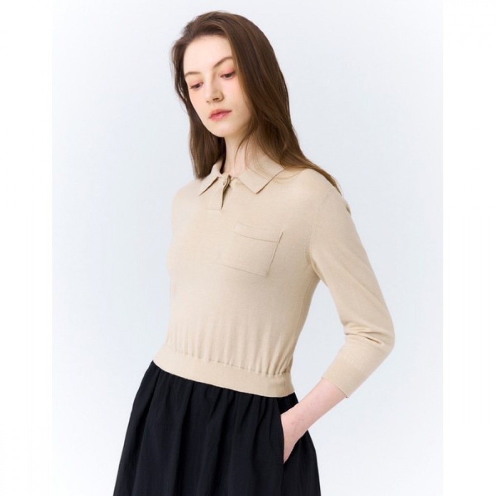 (ヘッジズレディース) 24SS ブラックセーターカラーショートスリーブドレス HSDR4B201BK