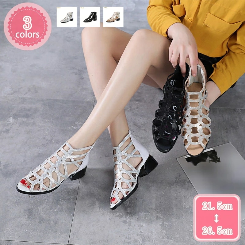 1000円OFFクーポン サンダル グラディエーター レディース バックジッパー ローヒール 大きいサイズ 歩きやすい 疲れない 軽量 靴 ブーツサンダル 女性 夏 痛くない お洒落 美脚 履きやすい