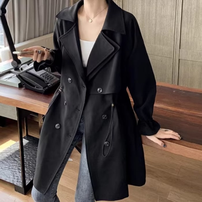 レディース ジャケット コート アウター 上着 羽織 前開き ミディアム トレンチ 長袖 Vネック 襟付き ワイド ポケット ボタン かわいい 大人可愛い きれいめ シンプル カジュアル 上品