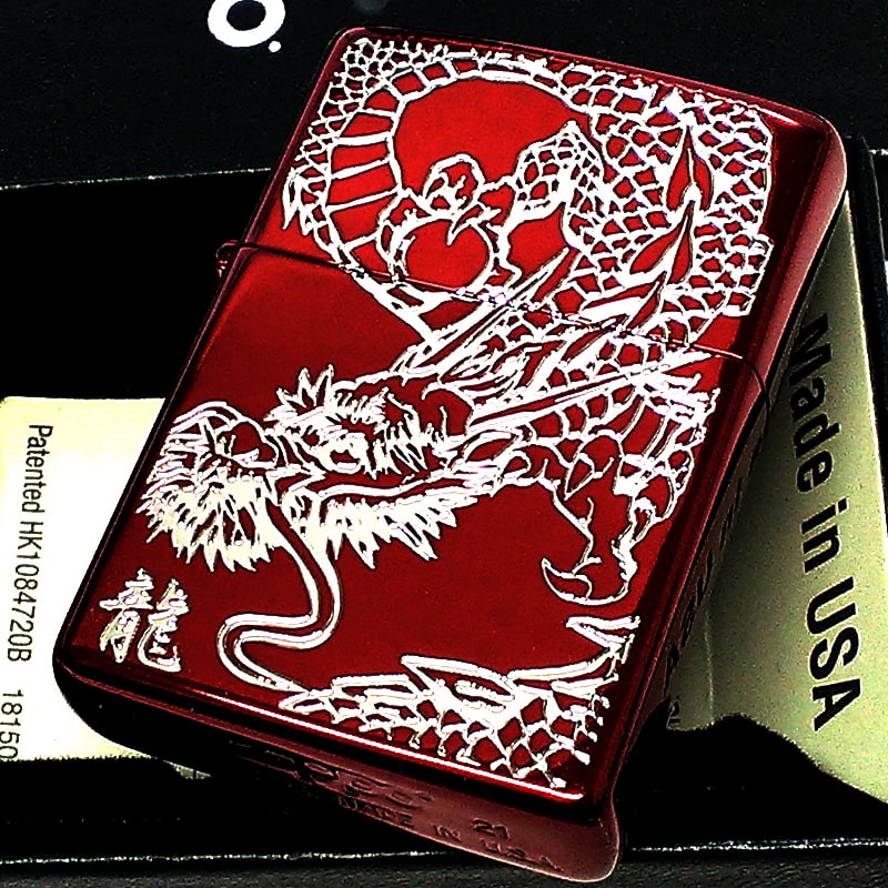 ZIPPO ライター ワインレッド ジッポ ドラゴン 和柄 龍 昇り龍 シルバー 彫刻 赤 和柄 竜 銀 干支 辰 かっこいい メンズ プレゼント ギフトフト プレゼント