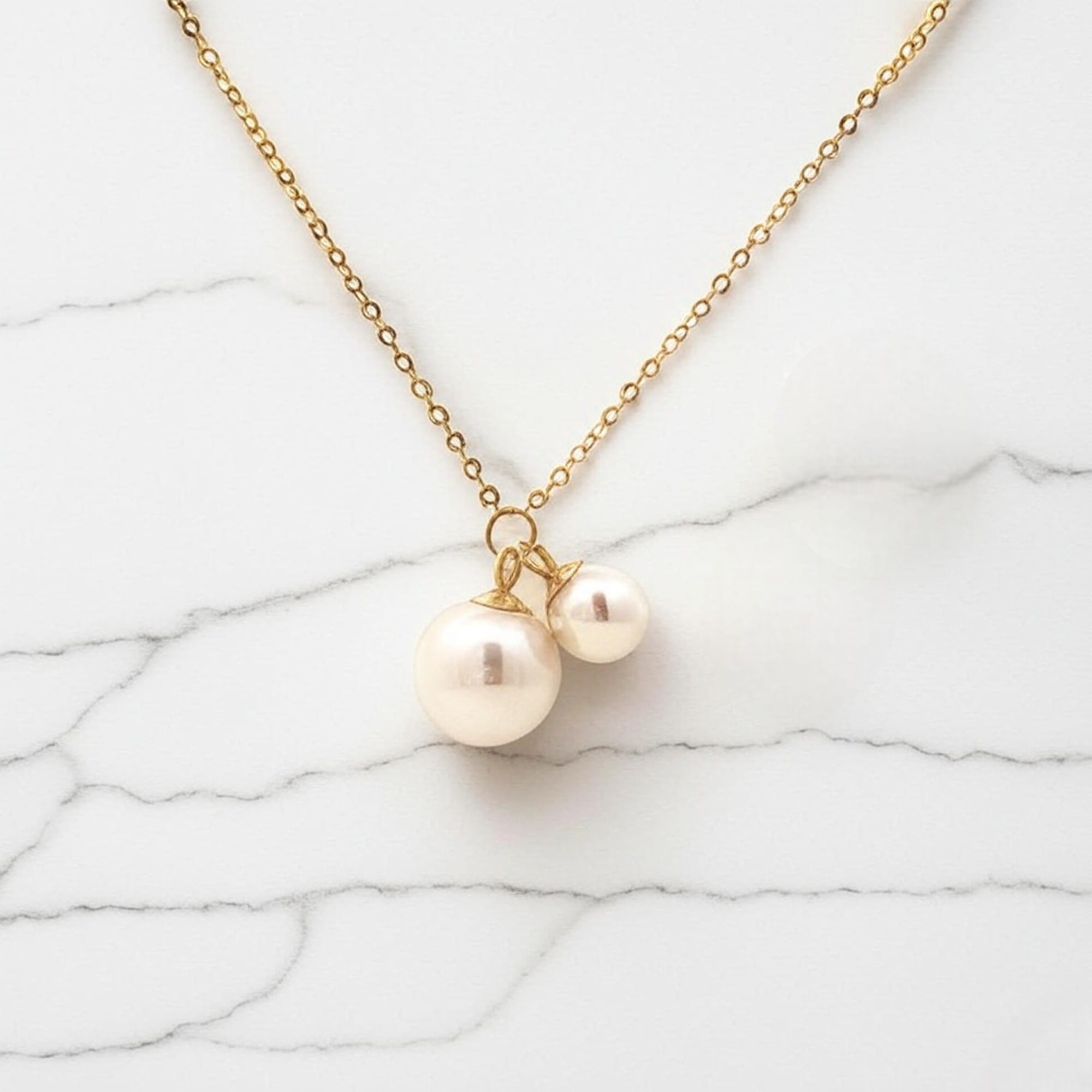 18Kゴールド淡水真珠ネックレス ダブルラウンドビーズ