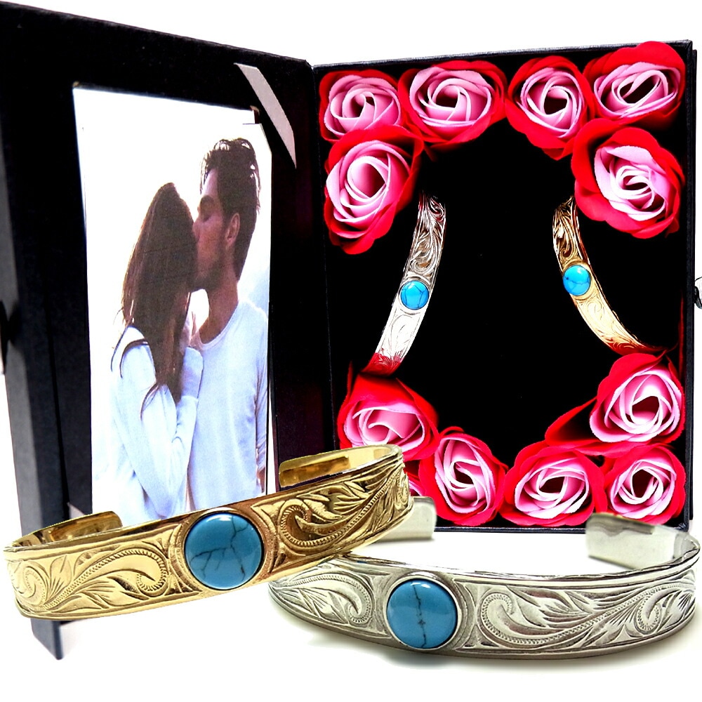 ペアバングル ハワイアンジュエリー ターコイズ カレイキニ スクロール 記念日 誕生日 プレゼント