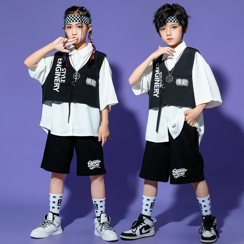 子供のhiphop街のダンス服のファッションの子供の女の子の馬の甲のスーツの夏のヒップホップの六一のクールな公演服の子供服