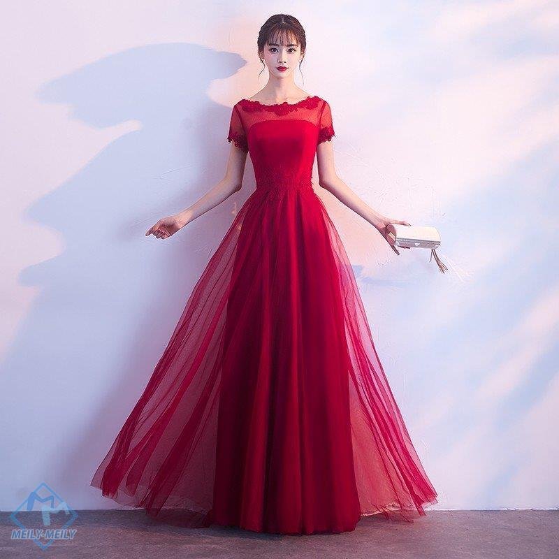 ロングドレス 演奏会 安い カラードレス 赤 花嫁 カクテルドレス 結婚式 イブニングドレス 半袖