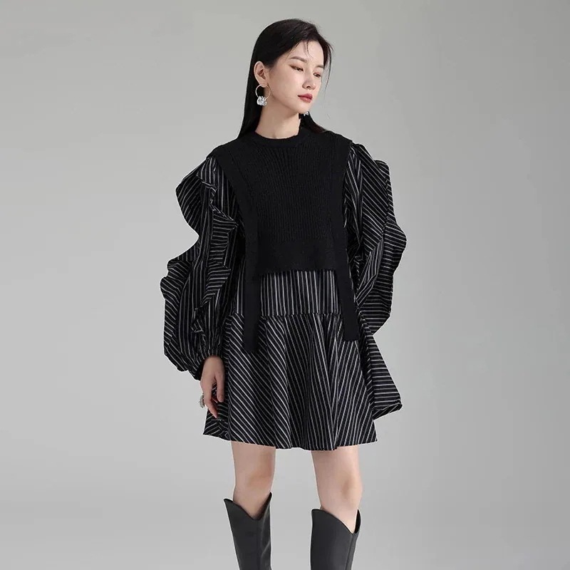 【上品】 ワンピースセット ニットベスト＋シャツワンピース 2セット レディース ワンピースセット