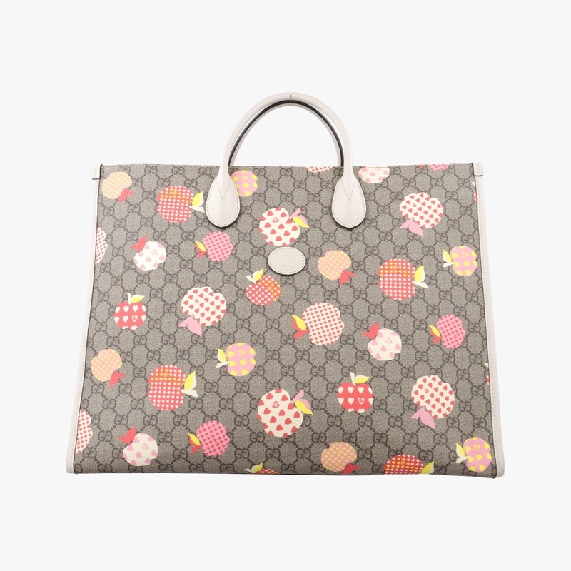 GG トート ショッパーベージュｘホワイト×マルチカラーPVCコーティングキャンバス659980E035693976中古