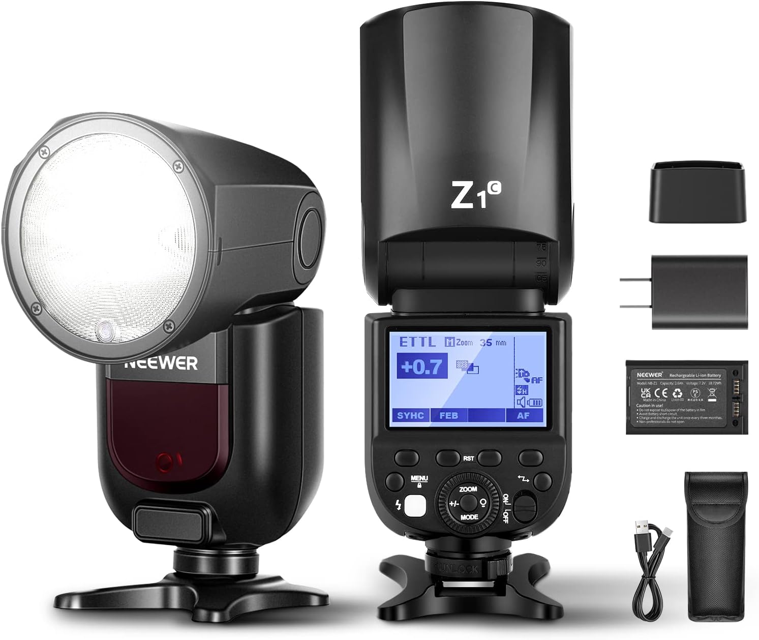 1-C フラッシュストロボ TTLラウンドヘッド スピードライト 76Ws 2.4G 1/8000s HSS 10レベルLEDモデリングランプ 2600mAhリチウムバッテリー 480回フルパワーフラ