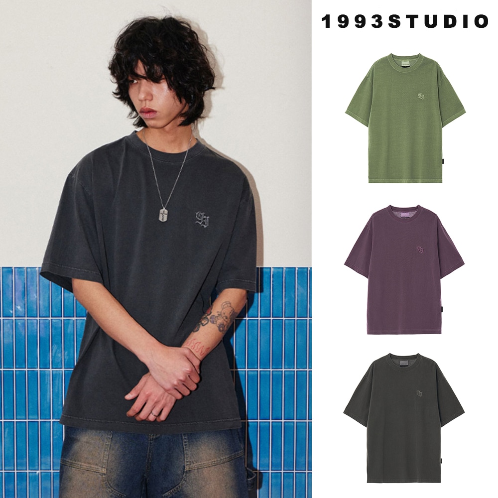 [1993studio] Retro Logo Embroidered Washing T-shirt