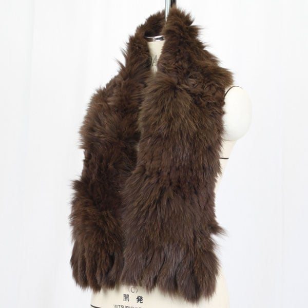 ラビット フォックス 編みこみ ファー マフラー ブラウン レディース ギフト プレゼント