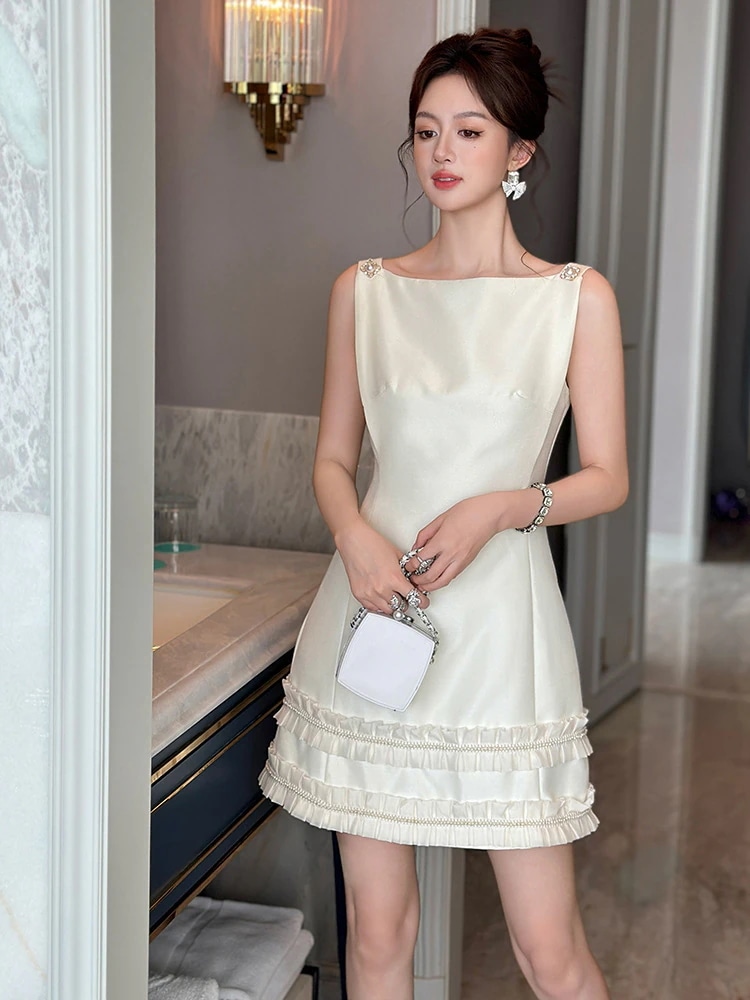 夏ドレス 新作ショートワンピース レディース 韓国ファッション気質 着痩せ パーティードレス デザイン感 ワンピースフォーマル 大人 同窓会 披露宴 卒業式 結婚式 演奏会