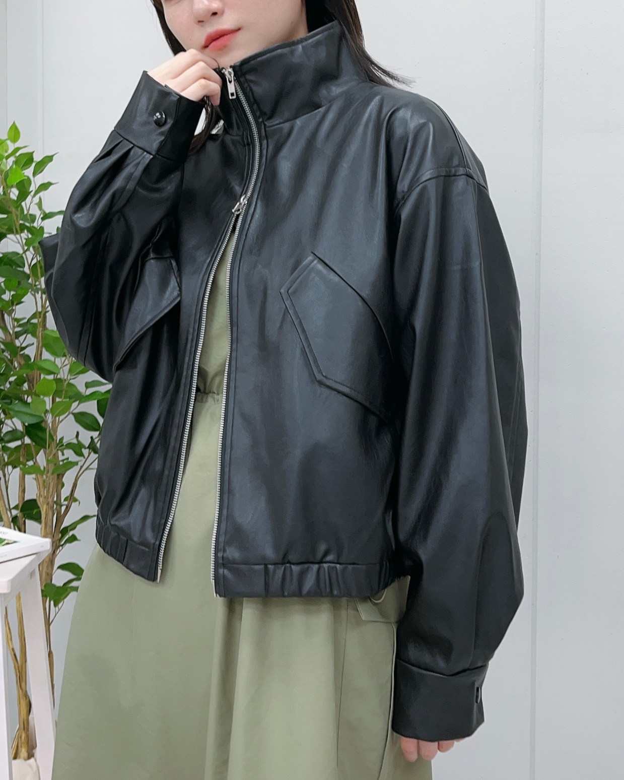 フェイクレザー2wayスタンドカラーブルゾン 7,550円