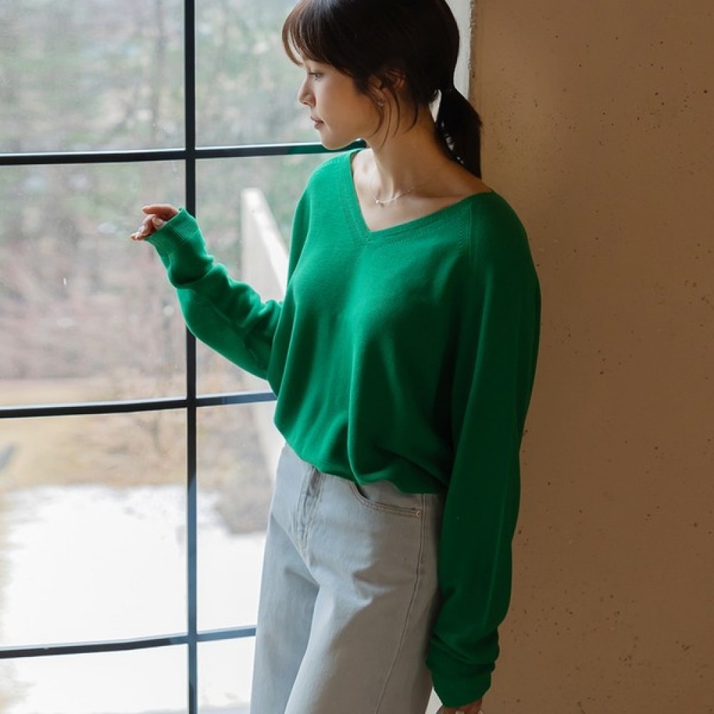 (Elysia) デンディ V リネンニット T シャツ