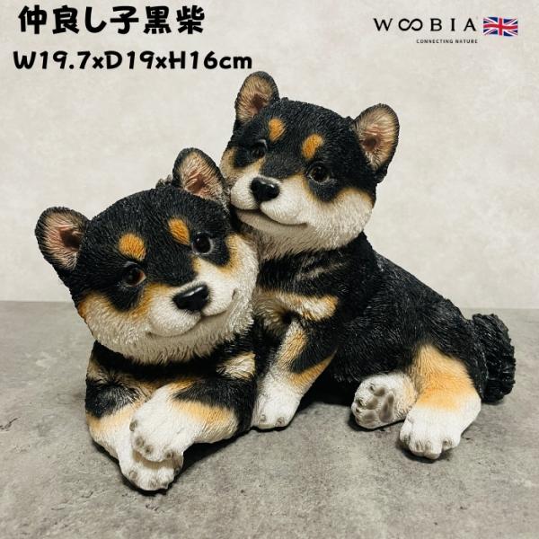 置物 犬 かわいい 動物 玄関 仲良し子黒柴犬 グッズ おしゃれ インテリア 卓上 ガーデン 庭 woobia ウービア