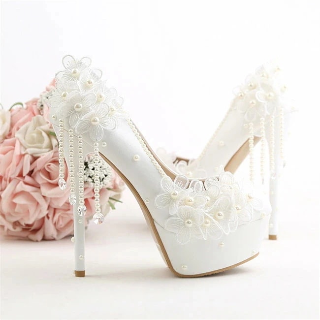 ホワイト　パール　豪華 　パンプス　キラキラ　ハイヒール　ピンヒール　パンプス 　レディース　パンプス　ヒール10/12/14cm　 レディース サンダル　靴 美脚 結婚式　ウエディングシューズ　靴