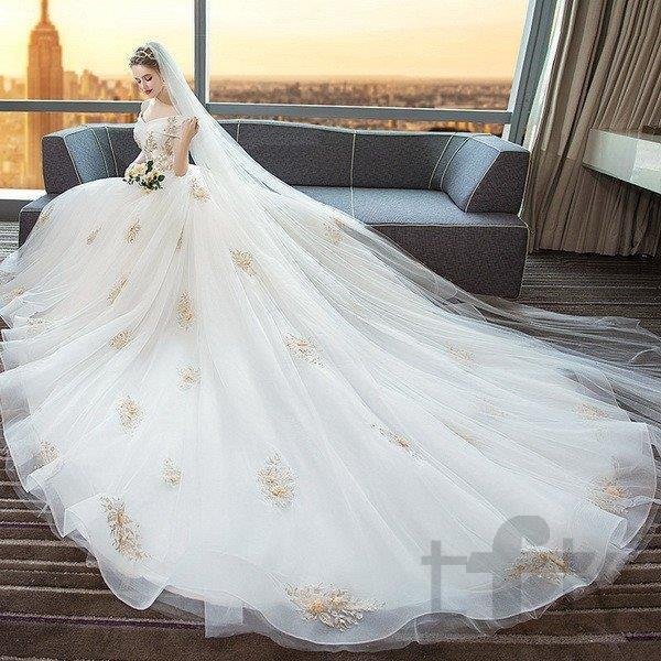 ウェディングドレス ウェディングドレス白 パーティードレス オフショルダー 花嫁ロングドレス 簡約 結婚式 露背 二次会 レース お呼ばれ 挙式 姫系