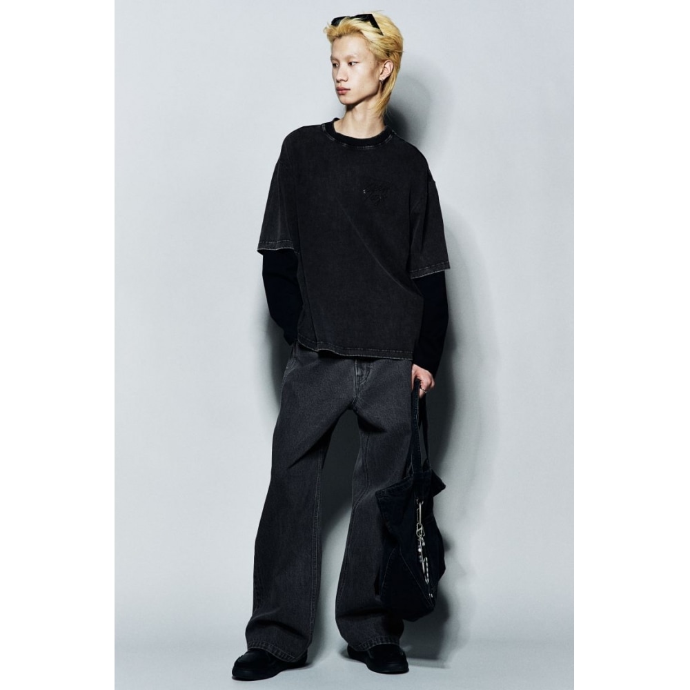 H&M ワイドジーンズダークデニムグレー