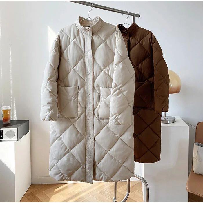 SMLキルティングロングコートロングダウンコート中綿コートレディースダウンコートダウンジャンパーアウター軽量防寒スタンドカラーコートシンプル