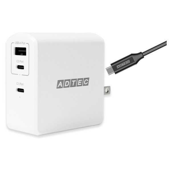 APD-A105AC2-wC-WH ホワイト PD対応 GaN AC充電器/105W/USB Type-A 1ポート Type-C 2ポート&Type-C to C ケーブルセット