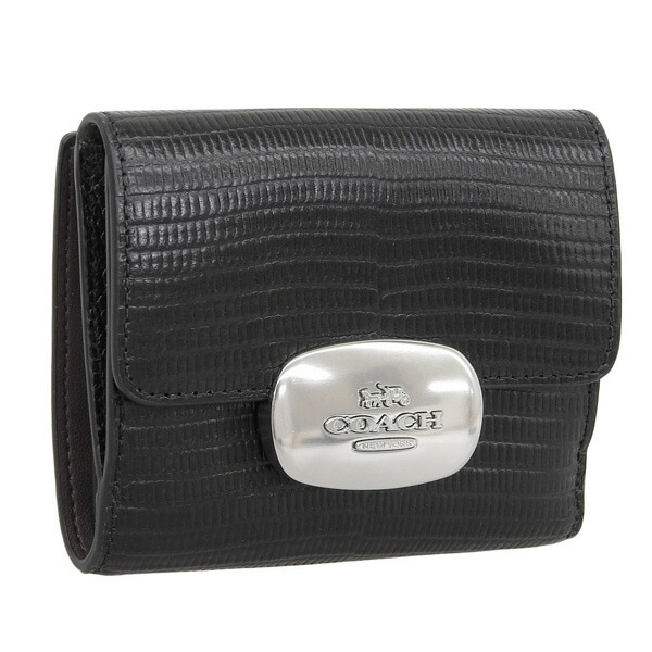 コーチ 財布 レディース 二つ折り財布 アウトレット レザー ブラック エライザ スモールウォレット リザード エンボスド レザー ELZ SML WLT LZD LTHR CR395SVBK COA