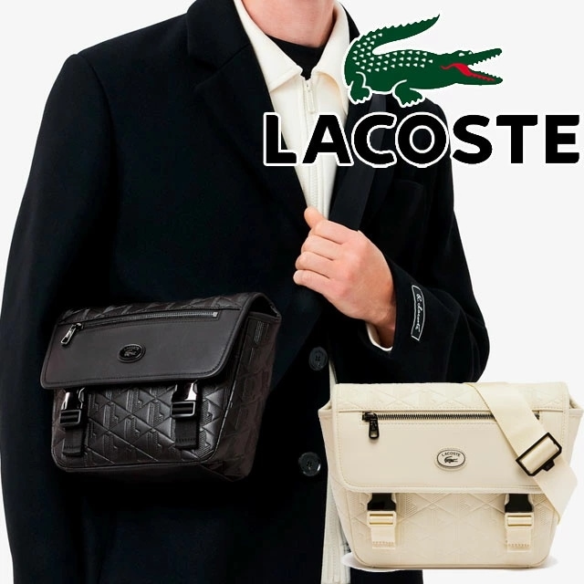 ラコステ ショルダーバッグ メンズ NH4655 ノモグラム スモールメッセンジャーバッグ 肩掛け 斜め掛け バック BAG 小物 わに 鰐 モノグラム お出かけ プレゼント 鞄 黒 アイボリー