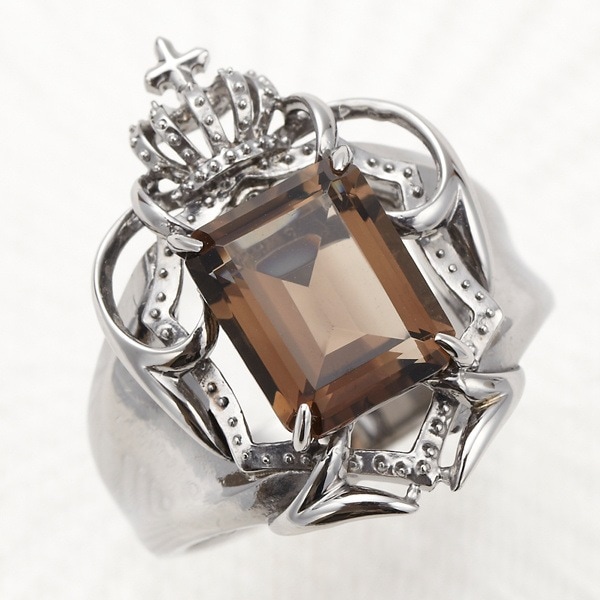 メンズ リング　指輪　シルバー925　スモーキークォーツ　王冠　盾