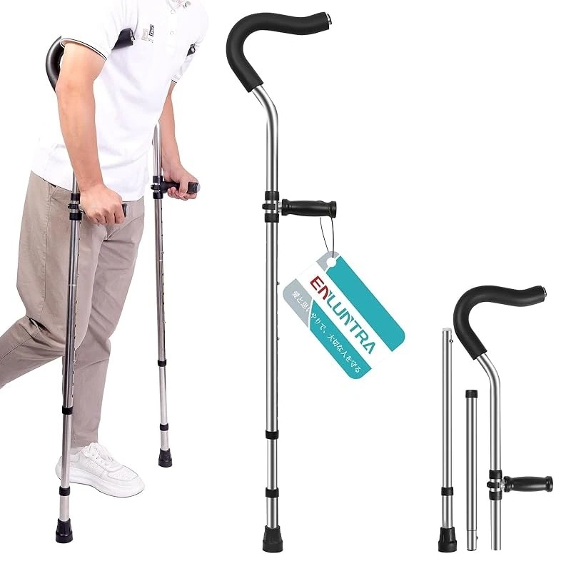 ENLUNTRA 松葉杖 男性用 2本 女性用 F型 高さ調整 簡単に分解 衝撃吸収 柔らかいフォームクッション 丈夫 ステンレス 杖 介護杖 滑りにくい 対応身長 160～180cm 耐荷重100k