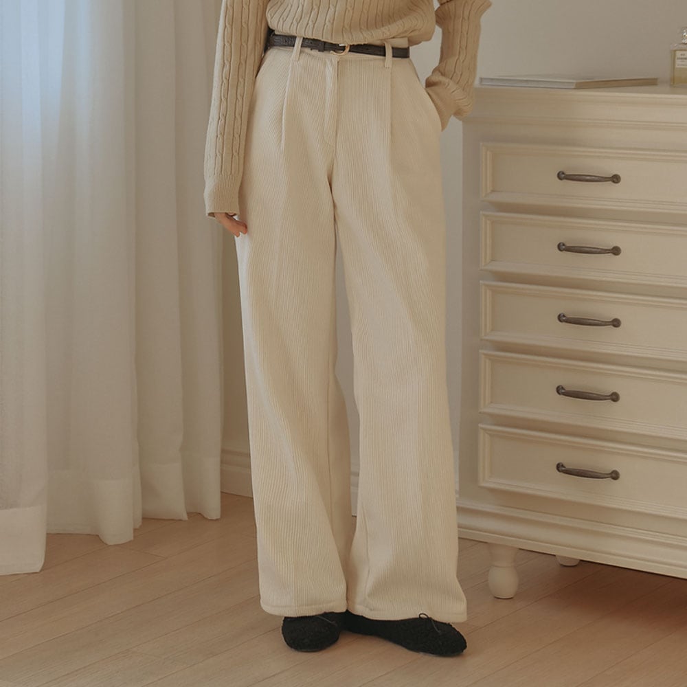 S-XLモベットコーデュロイパーライニングピンタックワイドパンツ