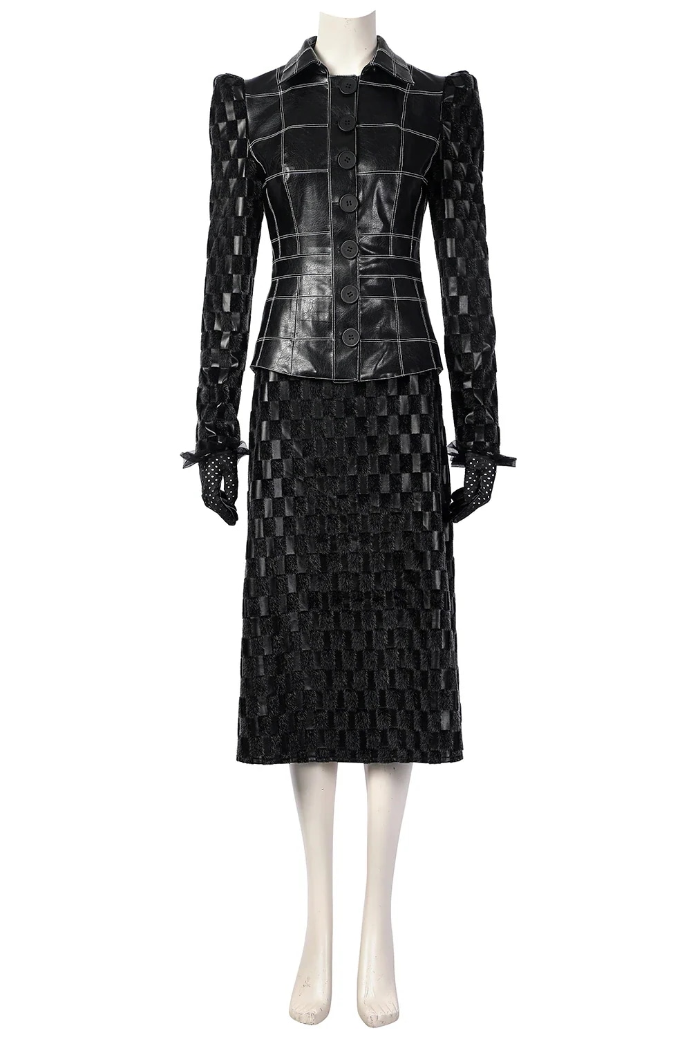 黒白魔女 クルエラドヴィル 黒スーツ コスプレ衣装 コスチューム 合皮 仮装 ハロウィン イベント期間限定30％