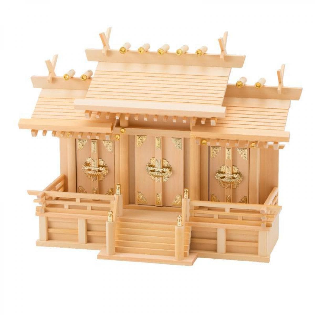 【お取り寄せ～2週間】静岡木工 神棚の里 屋根違い三社　木曽桧（中） 神棚 木曽檜（ひのき）