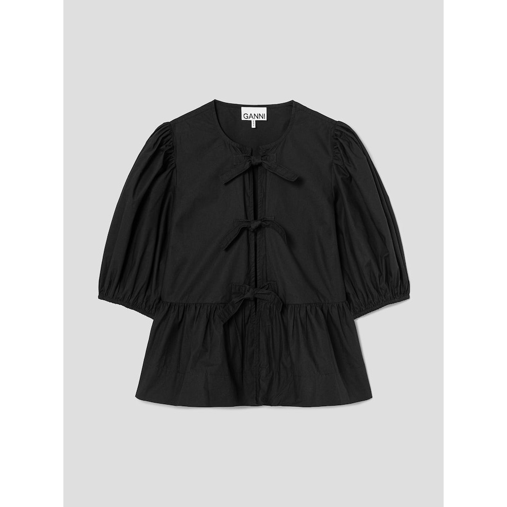 ギャニーコットンポプリンペプラムブラウス-ブラック QN5365R015