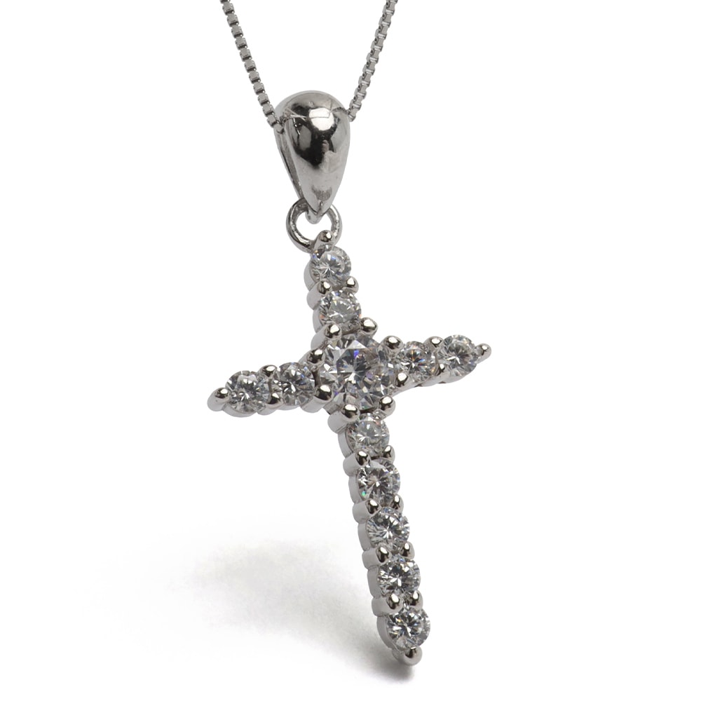 シルバー925 ストーンの輝きが魅力的なクロスネックレス 【スモール】 [cn151-cn129]