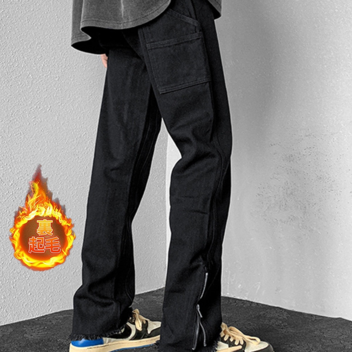 ジーンズ 裏起毛 メンズ デニムパンツ ボトムス ロング ワイド ストレート ジーパン ズボン カジュアル ゆったり アメカジ カーゴ ストリート系