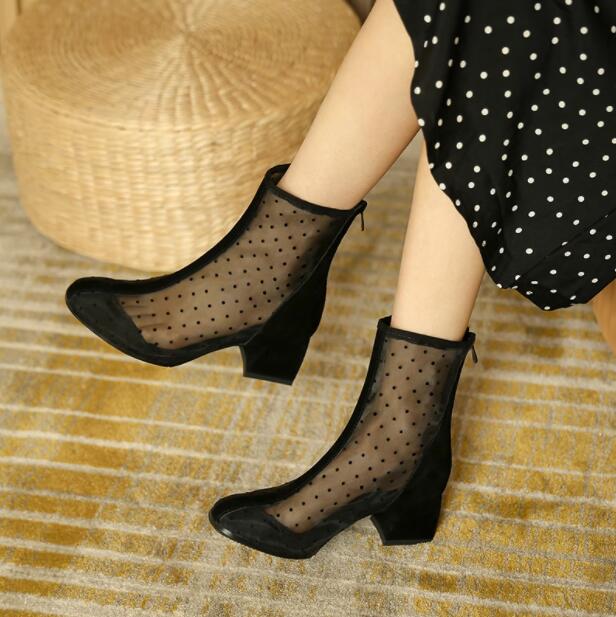 おすすめ品サマーブーツ　ブーツサンダル　ブーティー　トッド柄　メッシュ　ショートブーツ 厚底サンダル　夏サンダル　シースルー　5.5cmヒール　レディース靴　透け レース シンプル お洒落 可愛い 美