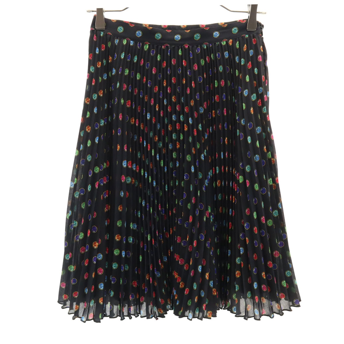 MOSCHINO BOUTIQUE モスキーノ ブティック 総柄 ミディ丈 プリーツスカート 38 ブラック レディース 古着