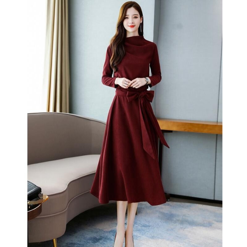 20代30代40代 長袖ワンピース 秋冬 エレガント Aライン ロング丈 成人式 ワンピース 結婚式