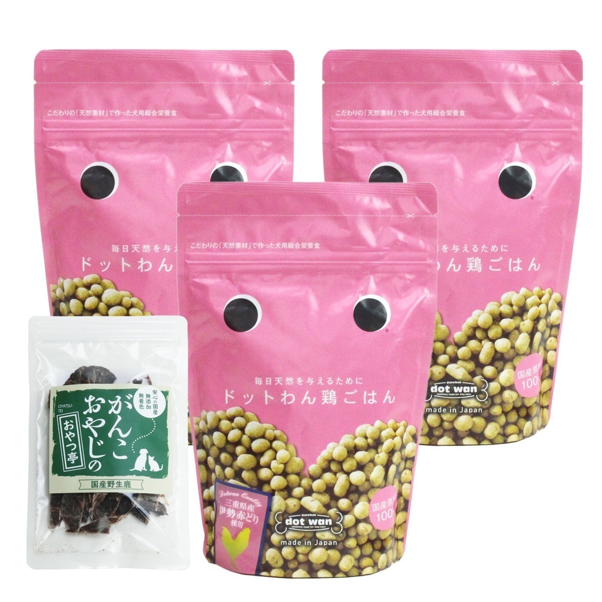 ドッグフード ドットわんごはん 鶏ごはん 500g3袋【国産鹿肉ジャーキー付き(お試しサイズ)】